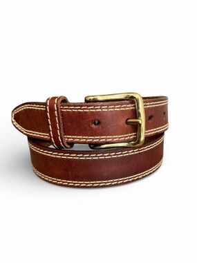 Classic Brown Leather Belt with Brass Buckle